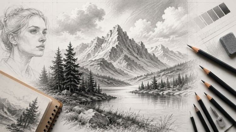 Realistic Pencil Drawing: Landscapes, Shading & Portraits
