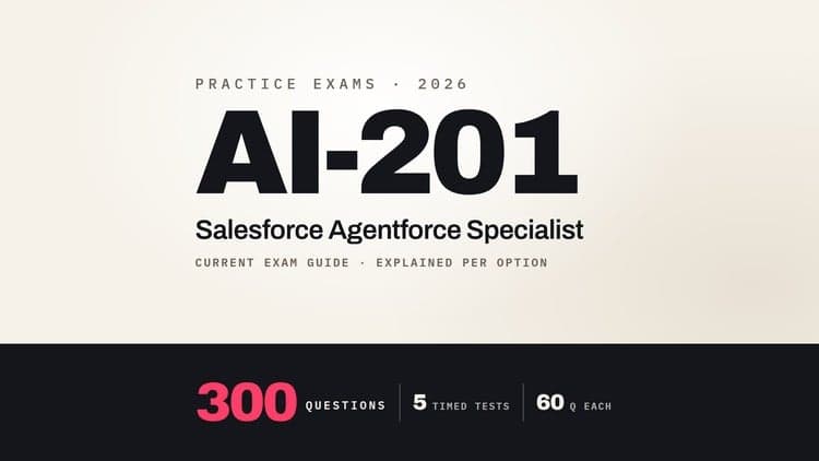 Agentforce Specialist (AI-201): 5 Practice Tests 2026